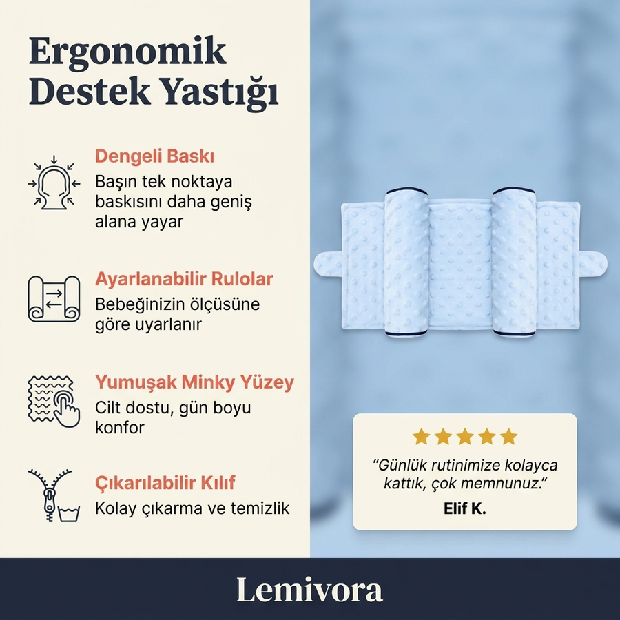 Lemivora Ortopedik Bebek Düz Kafa Destek Yastığı - görsel 7