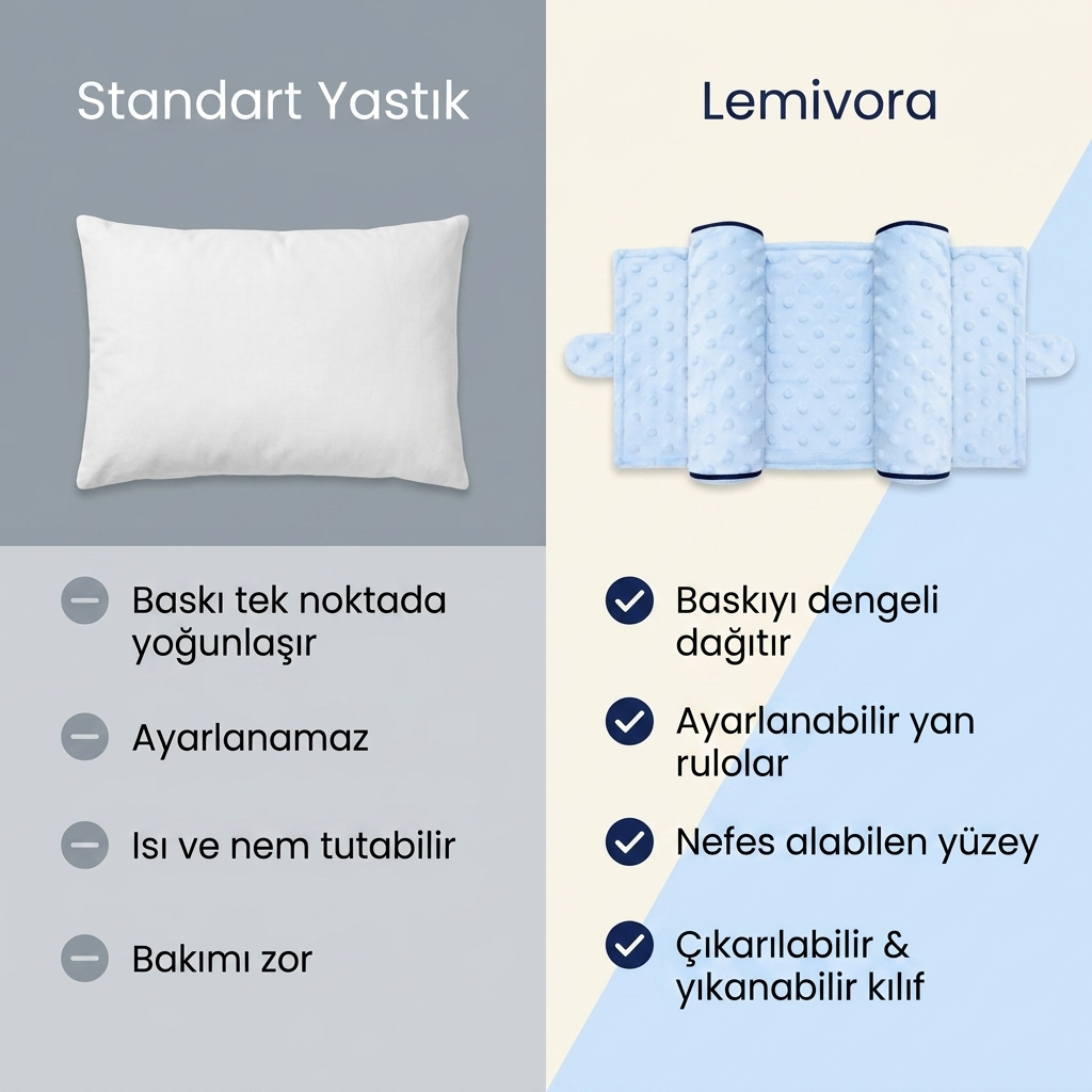 Lemivora ile standart yastık karşılaştırma infografik